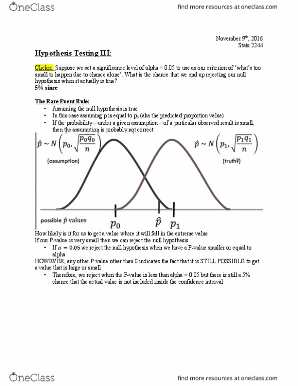 Statistical Sciences 2244A/B Lecture Notes - Lecture 13: Null Hypothesis, Test Statistic, Statistical Hypothesis Testing thumbnail