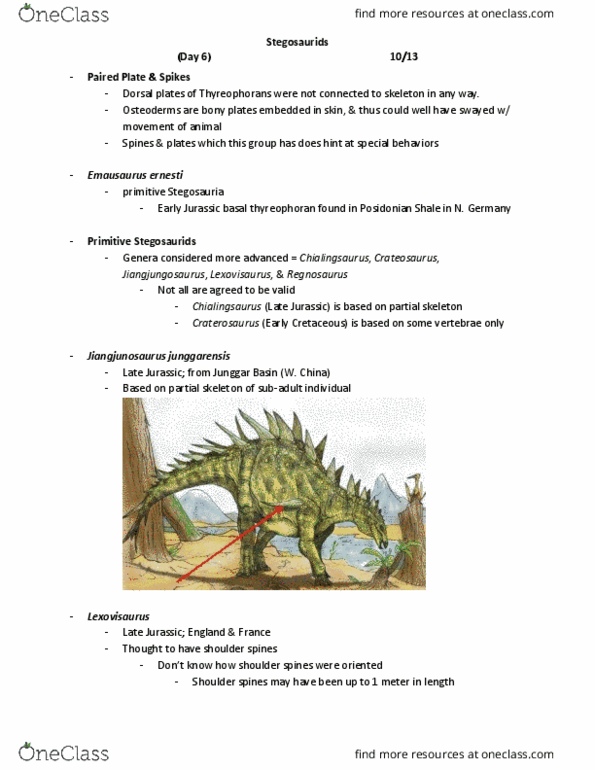 GEOL 305 Lecture Notes - Lecture 6: Dashanpu Formation, Lexovisaurus, Dzungaria thumbnail