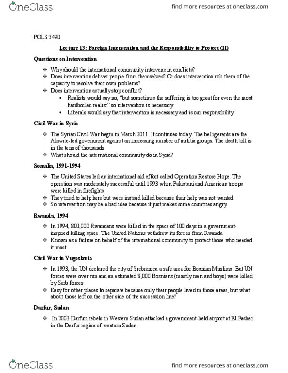 POLS 3490 Lecture Notes - Lecture 13: Unified Task Force, Al-Fashir thumbnail