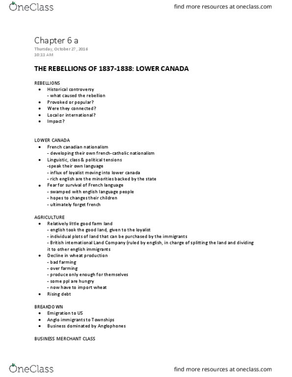 HST 307 Lecture Notes - Lecture 9: Louis-Joseph Papineau, Lower Canada Rebellion, Ninety-Two Resolutions thumbnail