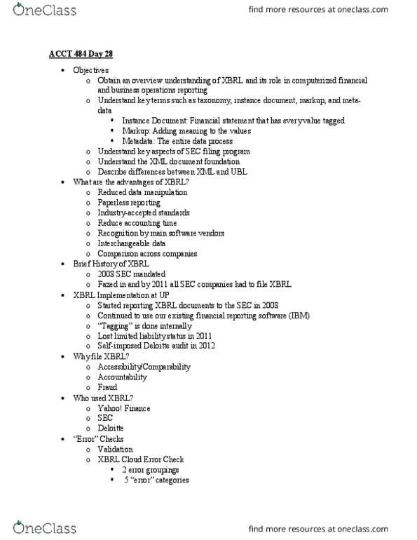 ACCT 484 Lecture Notes - Lecture 28: Cognos, Check It Out! (Canadian Tv Series), Xbrl thumbnail