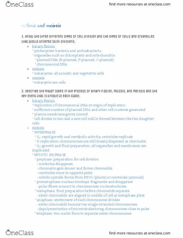 BIO 311C Chapter Notes - Chapter 11-12: Sister Chromatids, Spindle Apparatus, Cleavage Furrow thumbnail