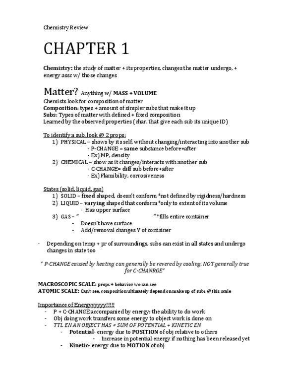 CHM135H1 Chapter Notes - Chapter 1: Kinetic Energy, Surface 3, Potential Energy thumbnail