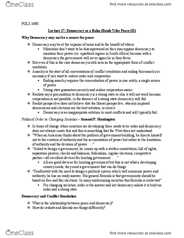POLS 3490 Lecture Notes - Lecture 17: Precondition, Secularism thumbnail