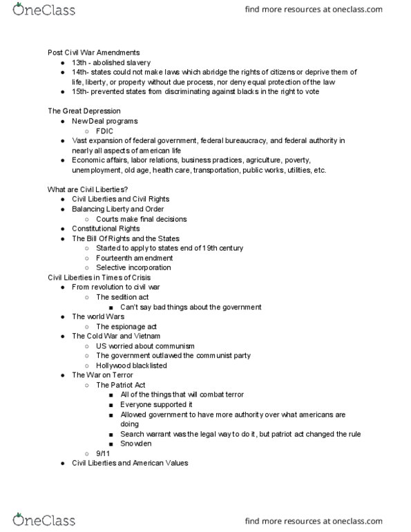 POL S 215 Lecture Notes - Lecture 4: National Firearms Act, Fourteenth Amendment To The United States Constitution, Thirteenth Amendment To The United States Constitution thumbnail