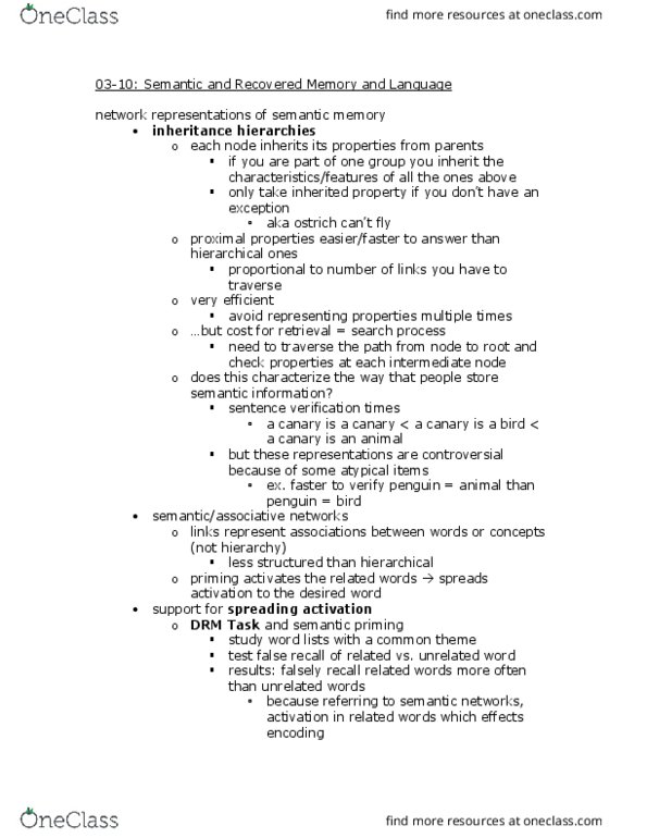 CLPS 0200 Lecture Notes - Lecture 9: Spreading Activation, Leading Question, Noam Chomsky thumbnail