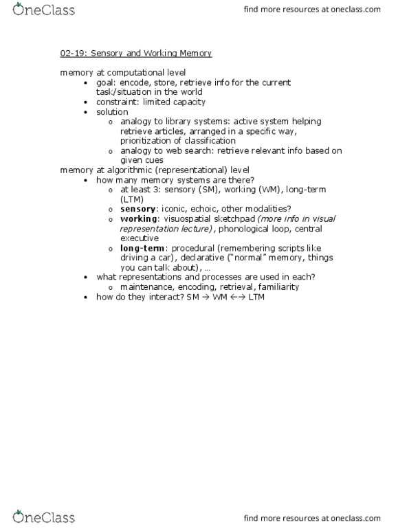 CLPS 0200 Lecture Notes - Lecture 5: Sensory Memory, Iconic Memory, Stimulus Modality thumbnail