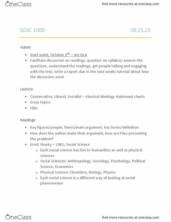 SOSC 1000 Lecture Notes - Lecture 2: Scientific Method, Mercantilism thumbnail
