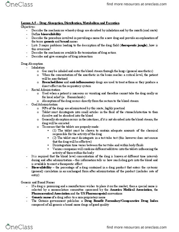 PHAR 100 Chapter Notes - Chapter 5: Heart Failure, Diazepam, Bioavailability thumbnail