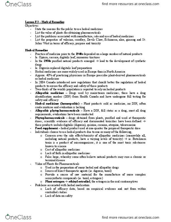 PHAR 100 Chapter Notes - Chapter 21: Alternative Medicine, Botulinum Toxin, Digoxin thumbnail