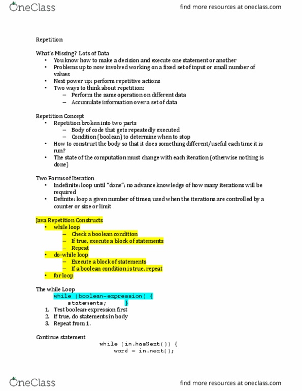 CS 18000 Lecture Notes - Lecture 5: Semicolon, Infinite Loop thumbnail