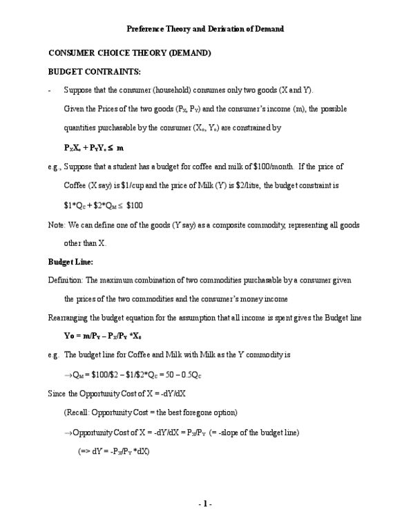 BU357 Lecture Notes - Budget Constraint, Indifference Curve, Demand Curve thumbnail