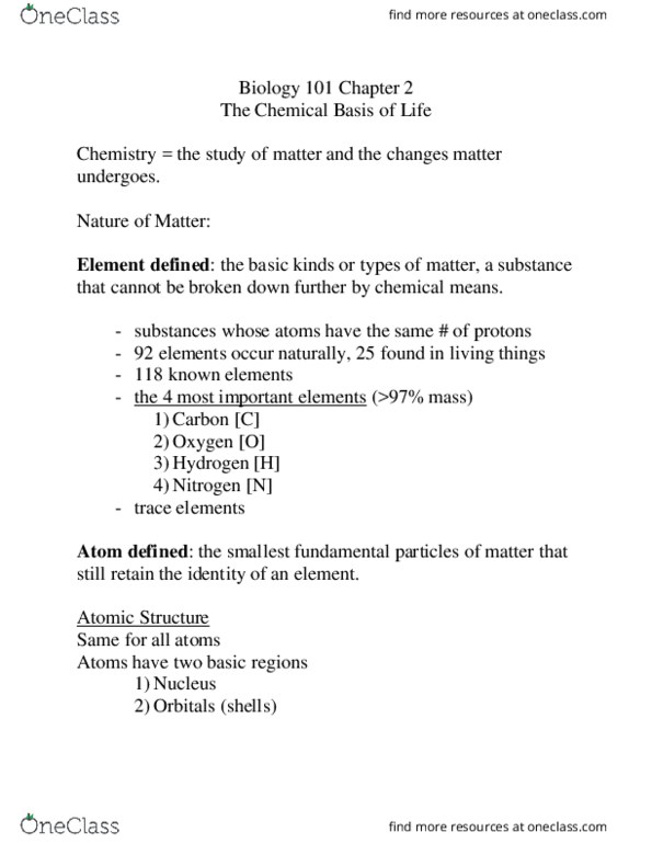 CAS BI 107 Chapter Notes - Chapter 2: Periodic Table, Covalent Bond, Hydrogen Bond thumbnail