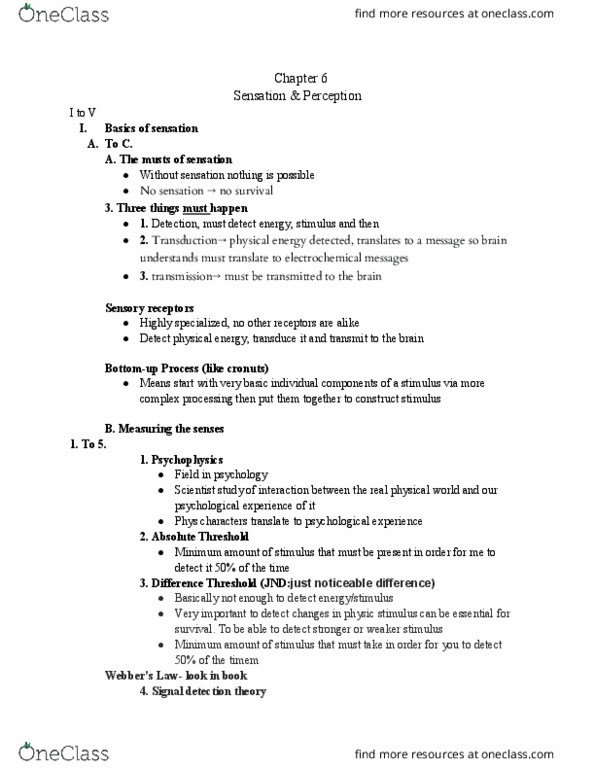 PSY 1101 Lecture Notes - Lecture 1: Detection Theory, Optic Nerve, Sensory Neuron thumbnail