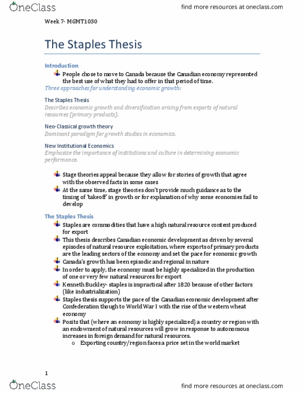 MGMT 1030 Lecture Notes - Lecture 7: Staples Thesis, New Institutional Economics, Feasible Region thumbnail