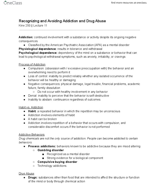 KINE 250 Lecture Notes - Lecture 11: American Psychiatric Association, Compulsive Buying Disorder, Substance Abuse thumbnail