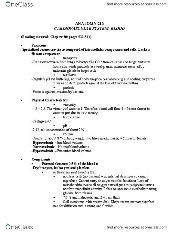 ANAT 216 Lecture Notes - Lecture 5: Bone Marrow, Blood Film, Rh Blood Group System thumbnail