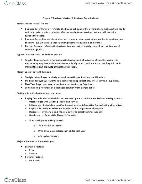 MGT 2020 Lecture Notes - Lecture 9: E-Procurement, Value Engineering, Marketing Mix thumbnail