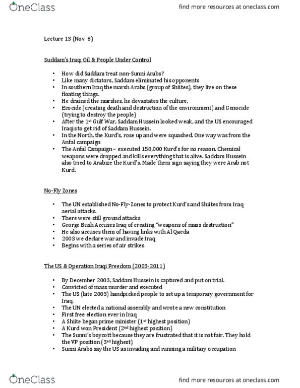 GEOG 150 Lecture Notes - Lecture 13: Anfal Genocide, Marsh Arabs, Ecocide thumbnail