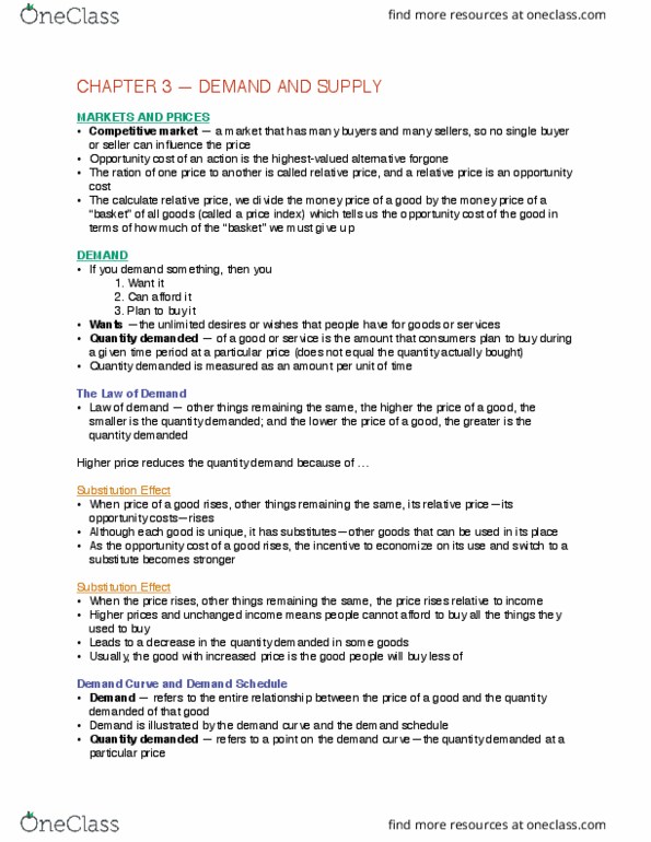 Economics 1021A/B Chapter Notes - Chapter 3: Demand Curve, Marginal Cost, Opportunity Cost thumbnail