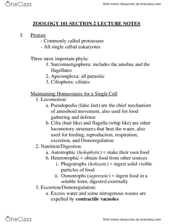 CAS BB 191 Lecture Notes - Lecture 2: Contractile Vacuole, Reproduction, Amoeboid Movement thumbnail