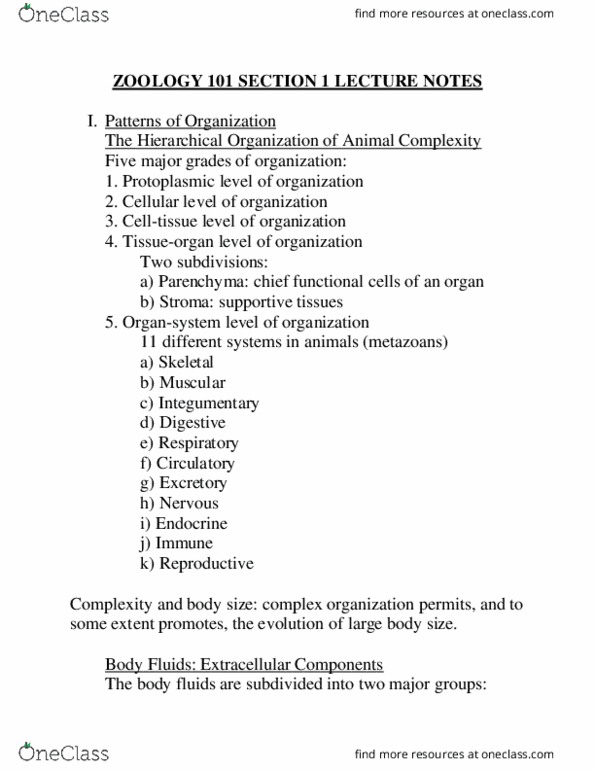 CAS BB 191 Lecture Notes - Lecture 1: Symmetry In Biology, Extracellular Fluid, Worms 2 thumbnail