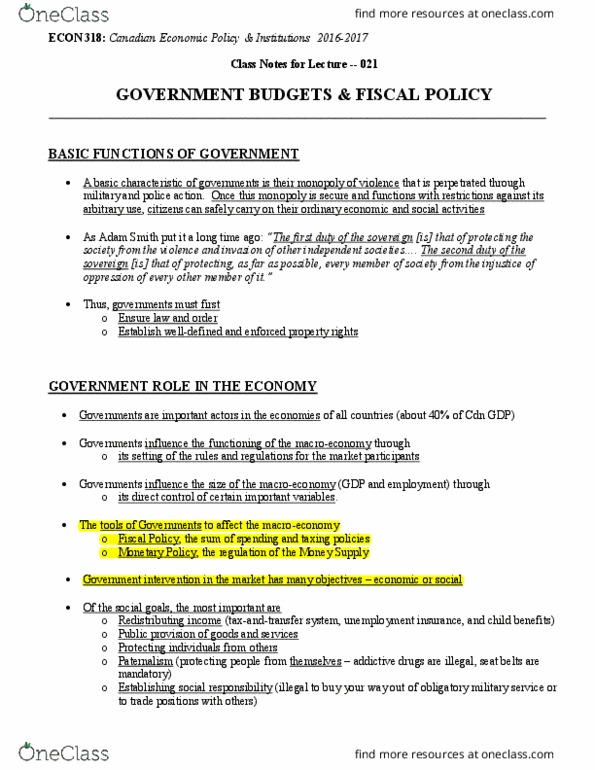 ECON 318 Lecture Notes - Lecture 21: Government Budget Balance, Fiscal Policy, Tax Rate thumbnail