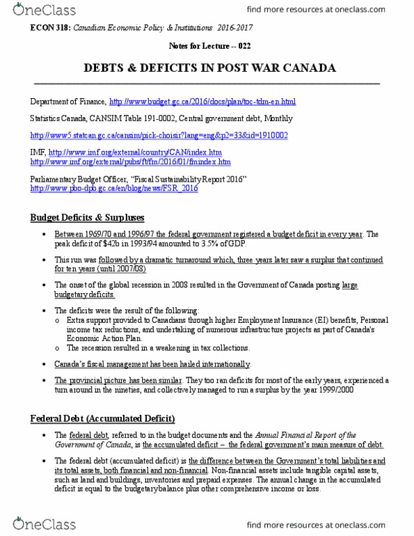 ECON 318 Lecture 22: Econ 318_F2016_Chapter_022_Debts Deficits in Post-War Canada thumbnail