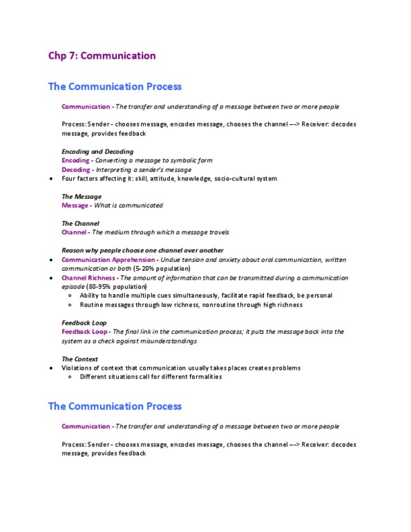 BUS 272 Lecture Notes - Communication Apprehension, Organizational Communication, Information Overload thumbnail