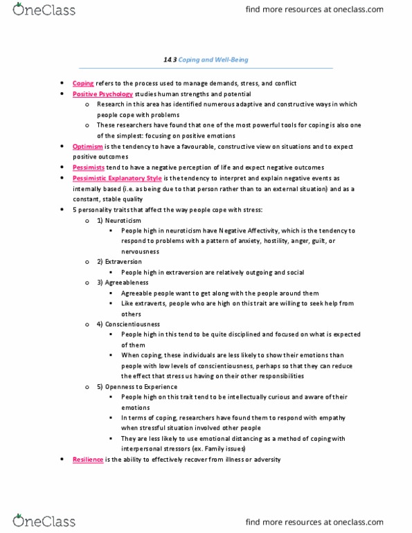 PSYA01H3 Chapter Notes - Chapter 14.3 + 15.1: Brain-Derived Neurotrophic Factor, Biofeedback, Extraversion And Introversion thumbnail