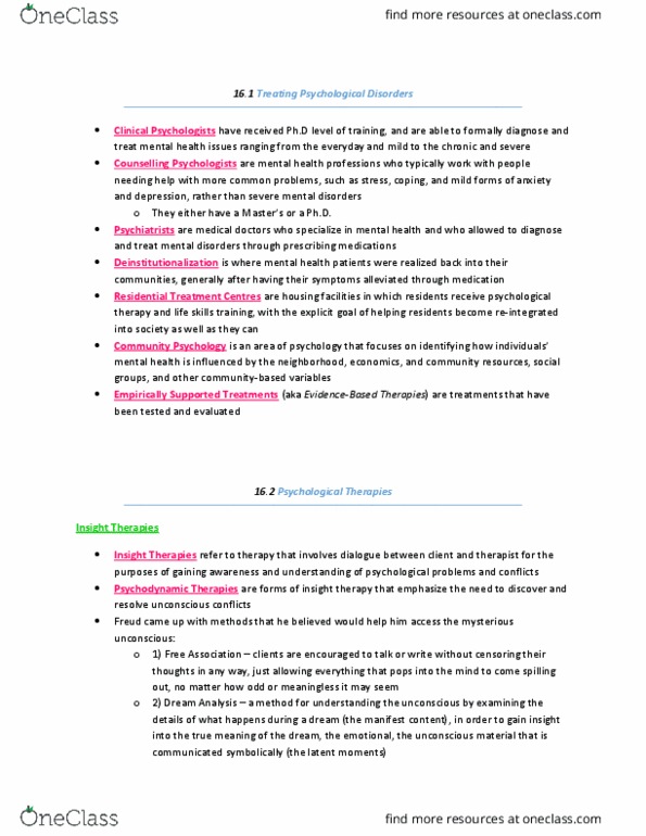 PSYA01H3 Chapter Notes - Chapter 16.1-16.2: Community Psychology, Deinstitutionalisation thumbnail