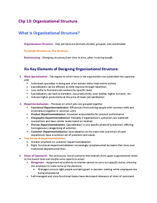 BUS 272 Chapter Notes - Chapter 13: Departmentalization, Job Satisfaction, Decision-Making thumbnail