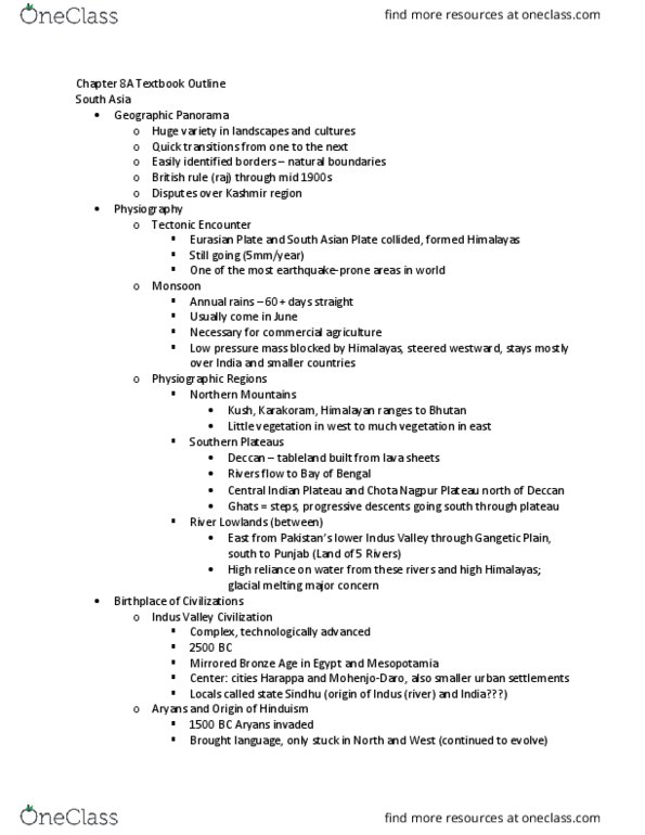 GEO 131 Chapter Notes - Chapter 8A: Chota Nagpur Plateau, Bodh Gaya, Indo-Gangetic Plain thumbnail