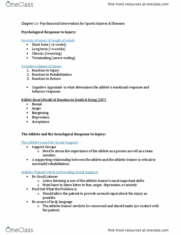 ATTR 1100 Chapter Notes - Chapter 11: Catastrophic Injury, Staling, Cognitive Restructuring thumbnail