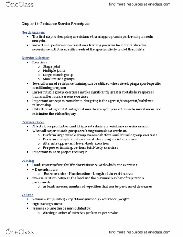 ATTR 2400 Chapter Notes - Chapter 16: Strength Training, Inverse Relation, Hypertrophy thumbnail