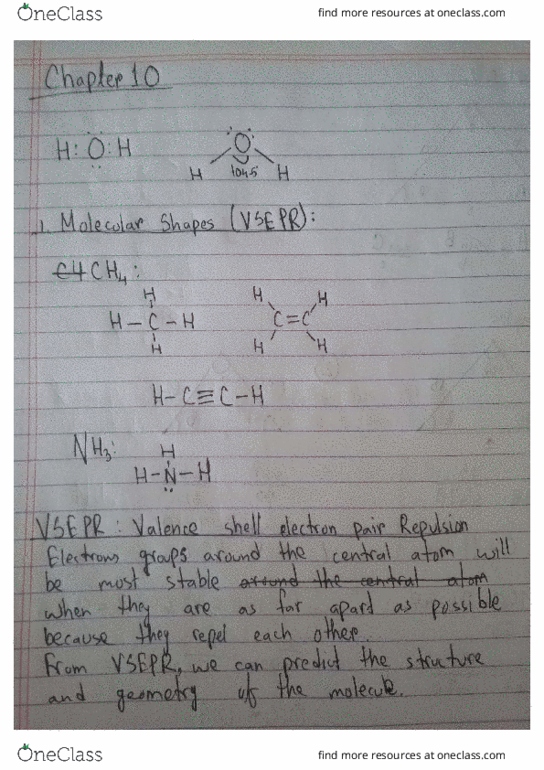 CHEM 1211K Lecture Notes - Lecture 26: Vsepr Theory thumbnail