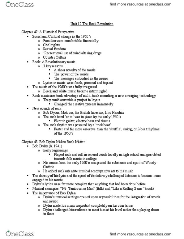 MU 150 Lecture Notes - Lecture 12: The Dave Clark Five, Berry Gordy, Woody Guthrie thumbnail