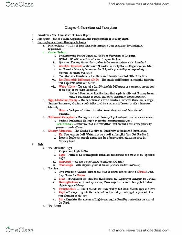 PS101 Lecture Notes - Lecture 3: Gustav Fechner, Color Vision, Wilhelm Wundt thumbnail