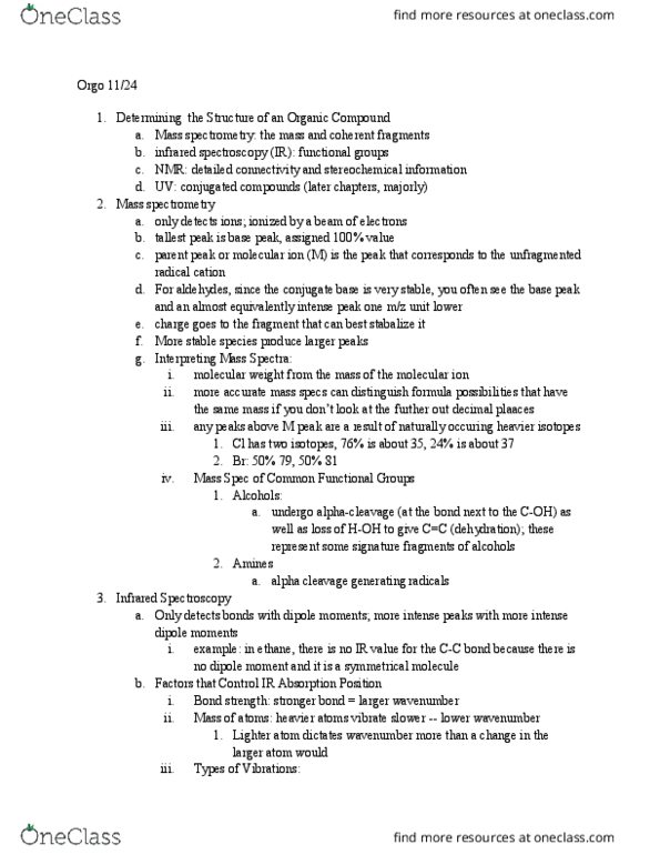 CHEM 201DL Lecture Notes - Lecture 40: Mass Spectrometry, Infrared Spectroscopy, Radical Ion thumbnail