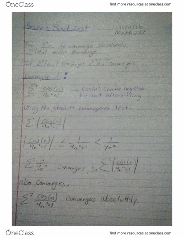 MATH 227 Lecture Notes - Lecture 10: Absolute Convergence, Inverse Trigonometric Functions thumbnail