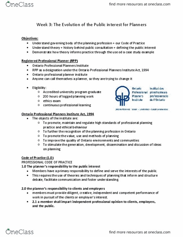 PLG 120 Lecture Notes - Lecture 3: The Planners, Slum Clearance, Professional Code Of Quebec thumbnail