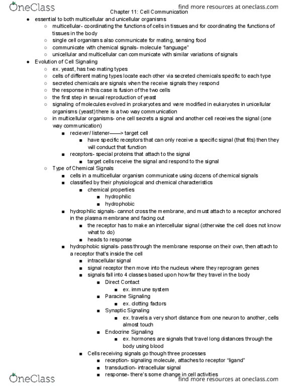 BIO 110 Lecture Notes - Lecture 11: G Protein–Coupled Receptor, Signal Transduction, Multicellular Organism thumbnail