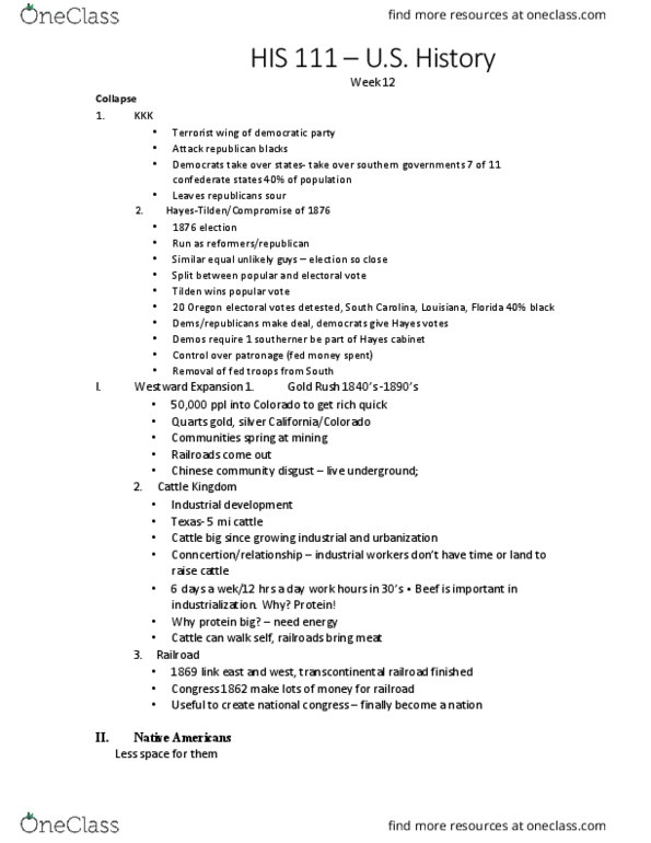 HIS 111 Lecture Notes - Lecture 13: United States Territorial Acquisitions, Little Crow, Ghost Dance thumbnail