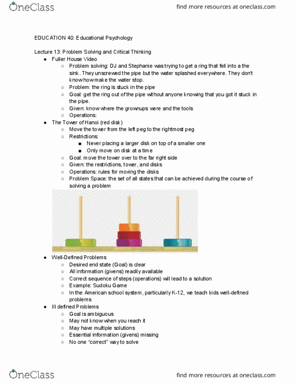 EDUC 40 Lecture Notes - Lecture 13: Functional Fixedness, Soulmate, Problem Solving thumbnail