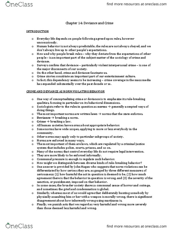 SOCIOL 1A06 Chapter Notes - Chapter 14: Uniform Crime Reports, Homicide, Malum Prohibitum thumbnail