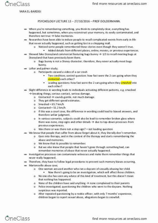 PSY100H1 Lecture Notes - Lecture 13: Shooting Of Amadou Diallo, Amadou, Leading Question thumbnail