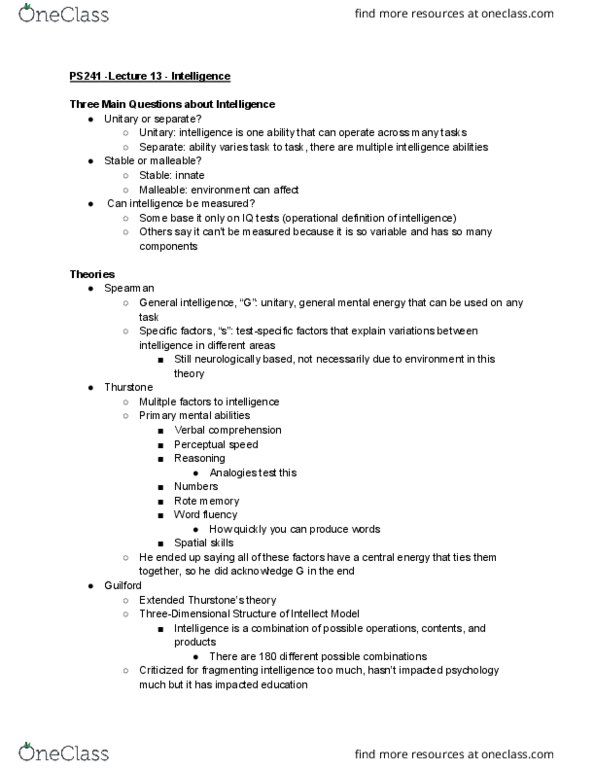 CAS PS 241 Lecture Notes - Lecture 13: Fluid And Crystallized Intelligence, Operational Definition, Standard Deviation thumbnail