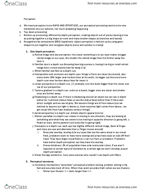 PSYC 221 Lecture Notes - Lecture 4: Subjective Constancy, Depth Perception, Monocular Vision thumbnail