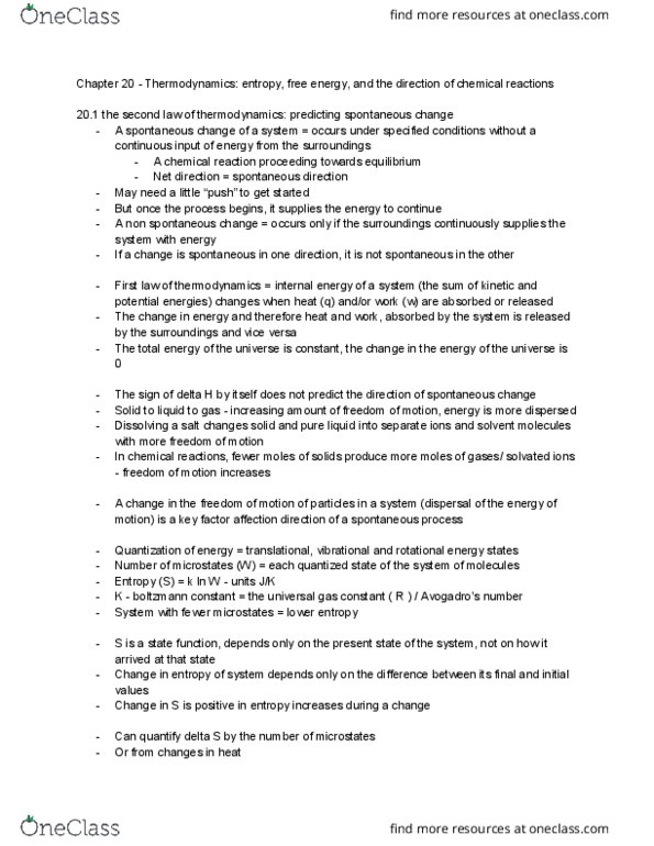 CHEM 1062 Chapter Notes - Chapter 20: Standard Molar Entropy, Gas Constant, Boltzmann Constant thumbnail