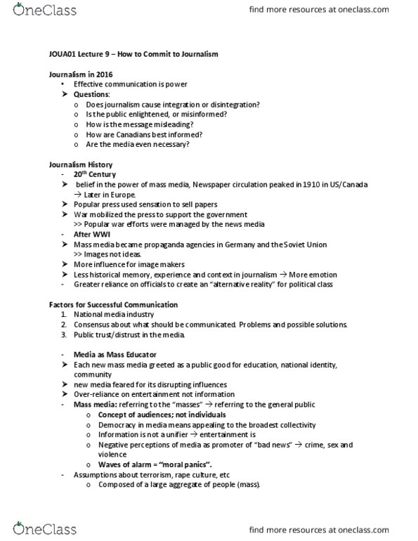 JOUA01H3 Lecture Notes - Lecture 9: Newspaper Circulation, Public Sphere, Rape Culture thumbnail